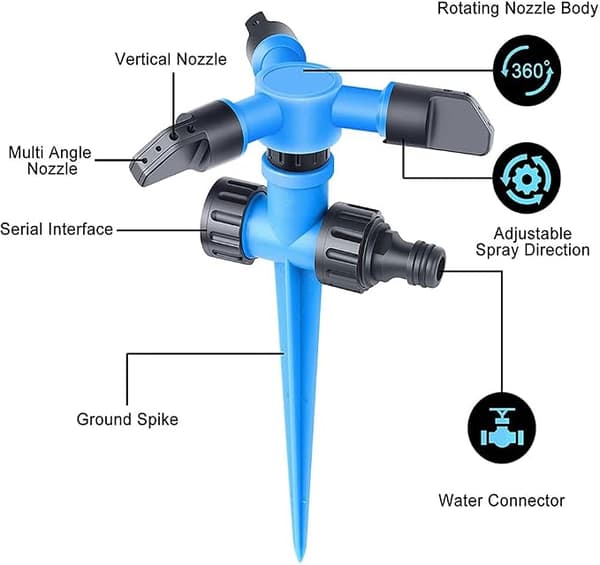 2-pak 360° roterende plænesprinkler til have og drivhus