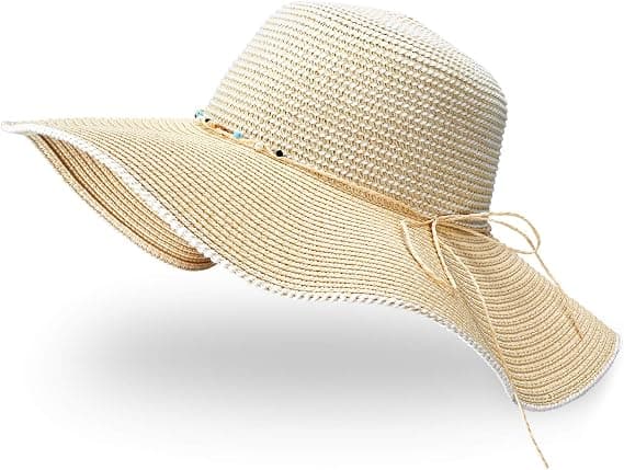 Dame halmhat, sommer solhat sammenfoldelig anti-UV strandhat med bred skygge og justerbar hagerem til rejser