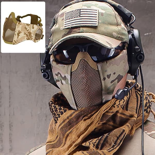 Mesh Maske, Mesh Halvmasker med ørebeskyttelse til CS/Jagt/Paintball/Skydning Gul Yellow