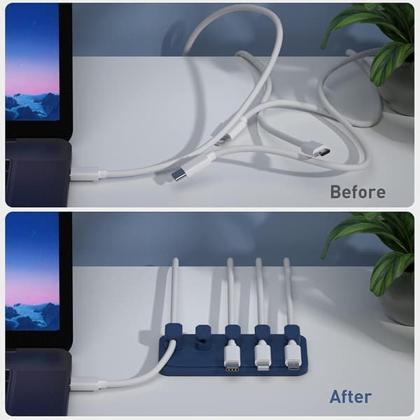 Kabelhåndtering, magnetisk kabelholder, multifunksjonell ledningsholder for skrivebord, 5 klips for Lightning-kabler, USB C-kabler [Ho]