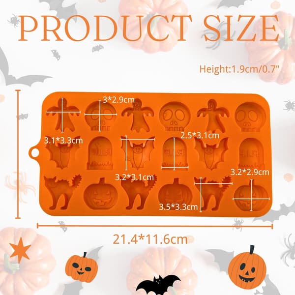 1 Styk Halloween Silikone Chokoladeforme 18 Huller Græskar, Kat, Spøgelse, Flagermus, Kranie, Gravsten Former