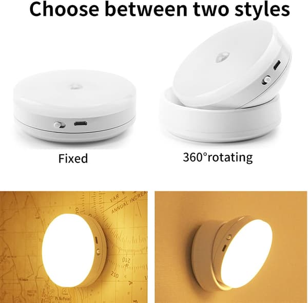 USB Rechargeable Night Light, Motion Sensor LED Lamp, 360 Degree Rotatable Magnetic Base, Portable and Removable Lamp for Cabinets Bedroom Kitchen Hallway