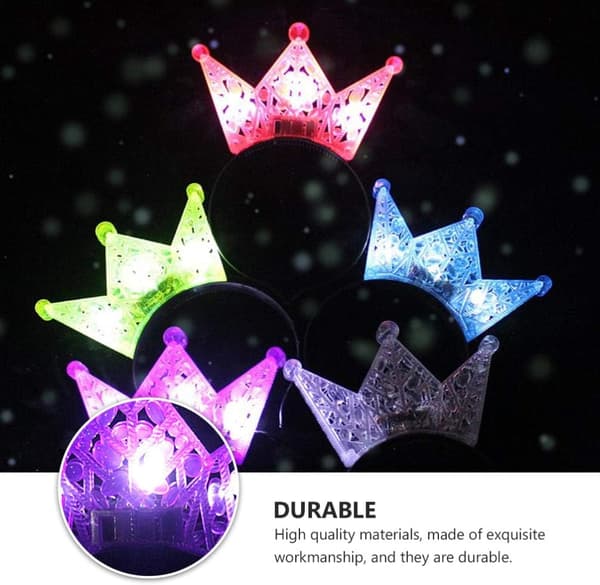 5 stykker lysende krone-diadem (tilfeldige farger) Lysende kroner LED blinkende diadem for festlige jenter gutter bursdagsfester