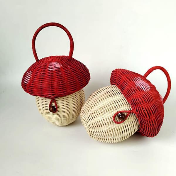 Braided Mushroom Shaped Basket Hand-Woven Sturdy Candy Storage Handbag Decor