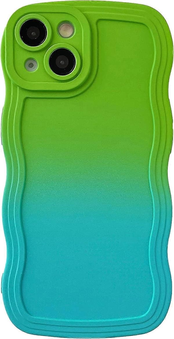 Gradient ensfarvet krøllet bølgemønster blødt kompatibelt med iPhone-cover (grøn blå, iPhone 14)