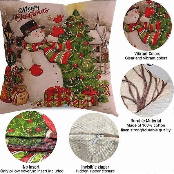 Julkuddfodral 45 x 45 cm Set om 4 Vinterdekor Kuddfodral Bondgård Snögubbe Jultomte Kuddfodral God Jul