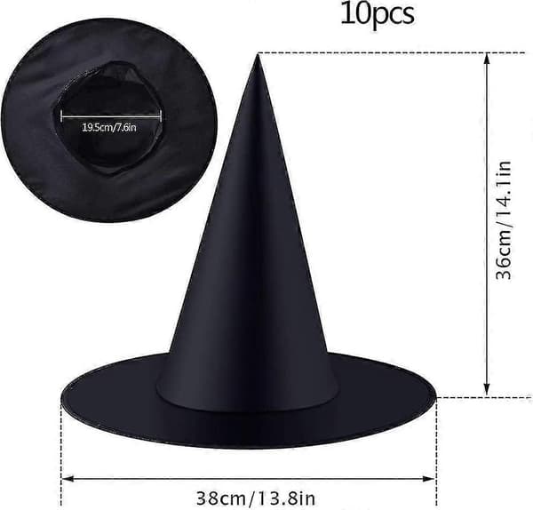 10-pak Heksehat Sort Halloween Party Hte Kostume Tilbehør Kostume