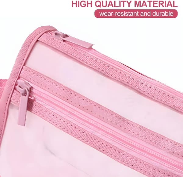Grid Pencil Case with Handle and Zipper Double Layer Transparent Pencil Pouch for Office Travel School (Pink)