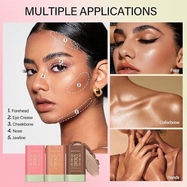 Cream Contour Sticks - 3 pcs Blush & Highlighter, Natural Matte Waterproof for Cheeks & Eyes