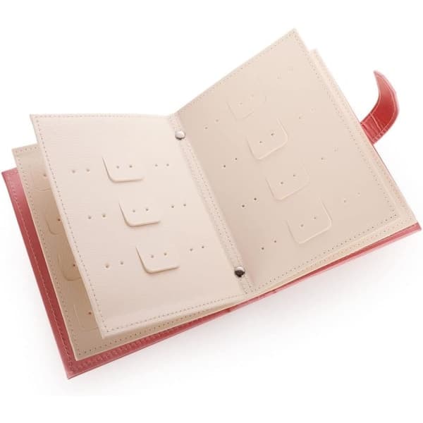 Øreringebog-organizer, bærbar øreringeholder-taske med foldbart bogdesign, lyserød pink