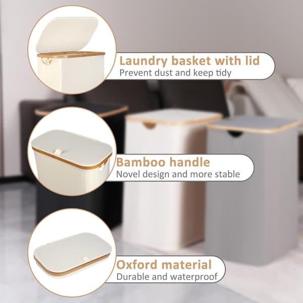 Laundry Hamper with Lid, Slim Laundry Basket for Dirty Clothes with Removable and Washable Inner Bag, Bamboo Laundry Basket, Foldable Laundry Hampers for Laundry