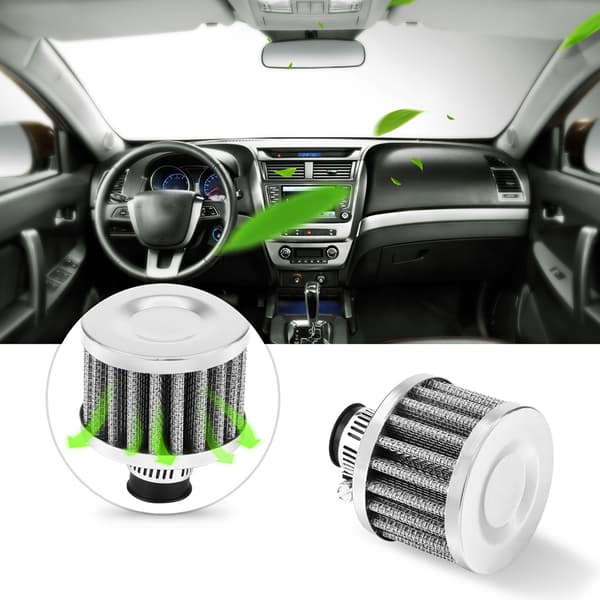 Universal 12mm Car Cold Air Intake Filter Kit Crankcase Breather Cover Silver