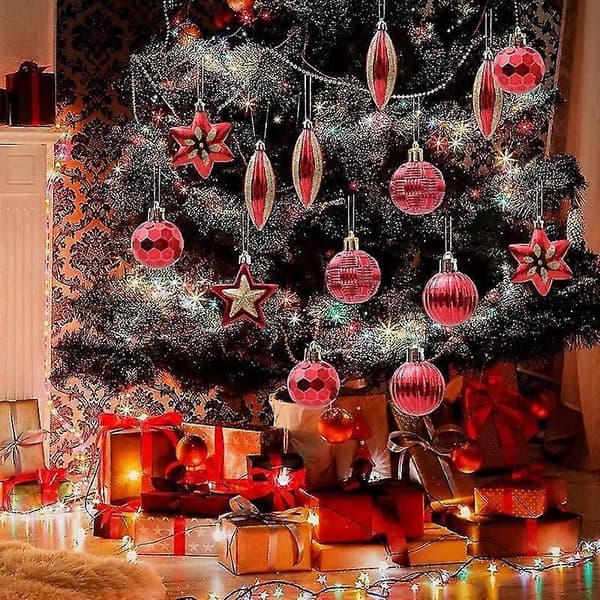 39 Pcs Christmas Tree Ornaments with Hanging String, Multiple Shapes, Shiny Christmas Decoration