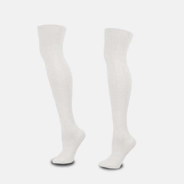 Women's Thigh High Socks Extra Long Cotton Knit Warm Thick High Boot Socks Leg Warmers - White