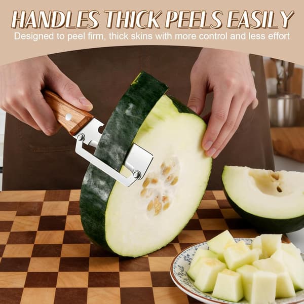 Multifunctional Kitchen Peeler with Wooden Handle, 3-in-1 Fruit and Vegetable Peeler, Includes Bottle Opener and Grater.