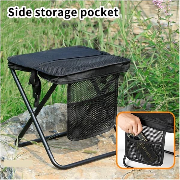 Mini foldbar campingtaburet med bæretaske, foldbar campingstol til camping og fiskeri, sort