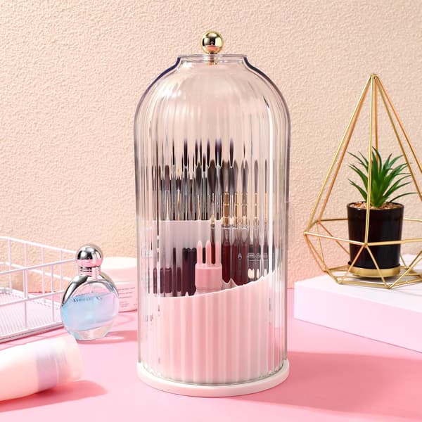 Makeupbørsteopbevaringsboks Makeup Organizer Kosmetiske opbevaringsbokse Hvid Pp Pet-låg Roterbar basebrug