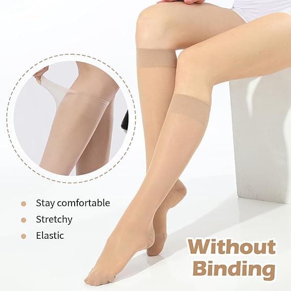 Knæstrømper til kvinder, tynde og gennemsigtige, nylon, 12 par Nude Nude