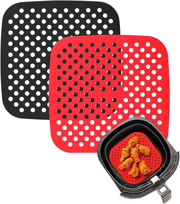 Firkantede silikonebagemåtter til airfryer, genanvendelige dampningsmåtter til airfryer, perforerede