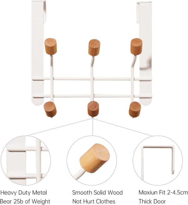 Hvit - Bærekraftig metall over dørkrok med 6 trekroker f