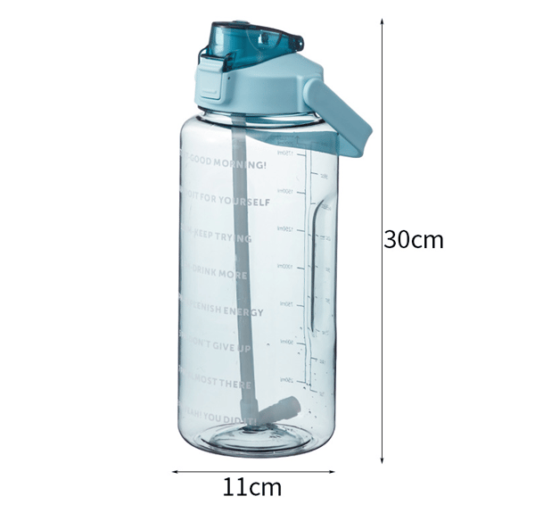 2 Liters Vattenflaska med Sugrör Kvinnor Flickor Stor Bärbar Reseflaska