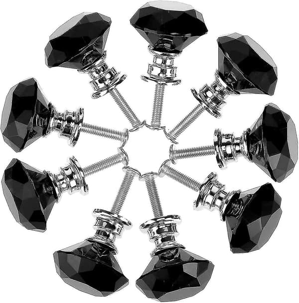 10 pcs Crystal Glass Cabinet Knobs 30mm Diamond Shape Drawer Kitchen Cabinet Dresser Wardrobe Pull Handle (black) (LGL)