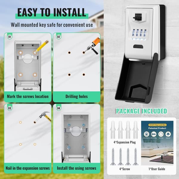 Wall Mounted Outdoor Key Storage, Waterproof Key Box with Illuminated Dial, Police Approved 4-Digit Code Box