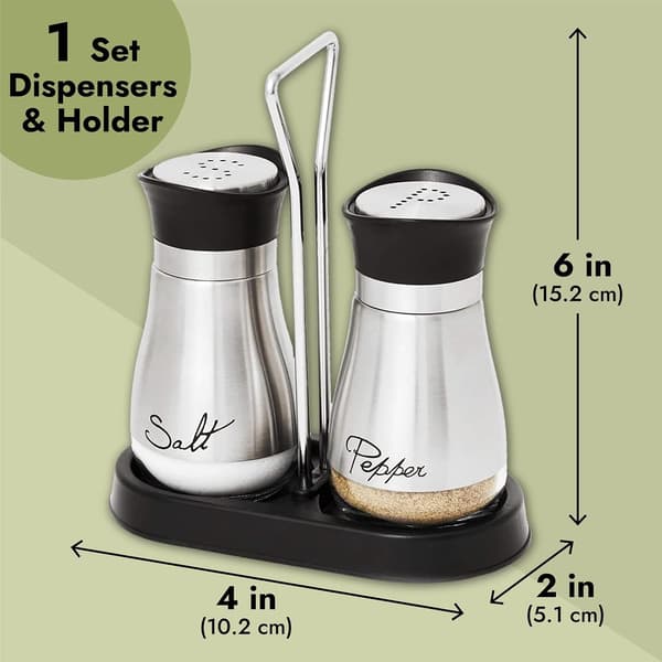 Salt- og peberkværnsæt med holder, moderne dispenser i rustfrit stål og glas, 3 dele i alt, 118 ml Sølv Silver