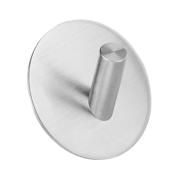 Self-Adhesive Hook Without Holes Round Stainless Steel Adhesive Hook Shower Hook for Bathroom Kitchen Brushed Silver Slanted Hook