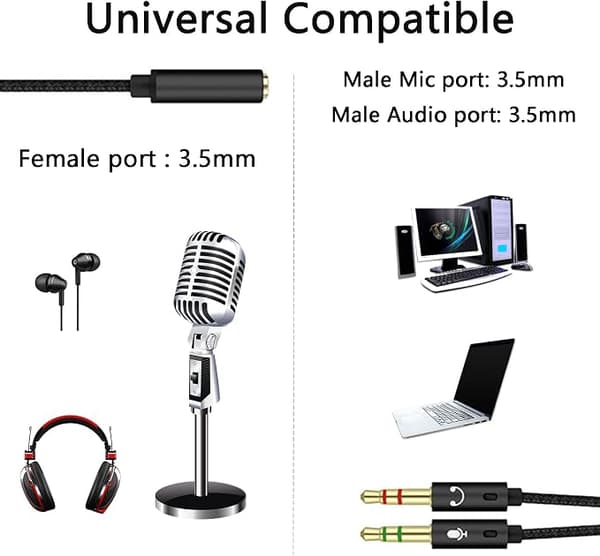 3,5 mm Stereo Lydjack Adapter, Headset Mikrofon Y Splitter Adapter, til PC PS4 Xbox One Computer, Hovedtelefoner-0,5m