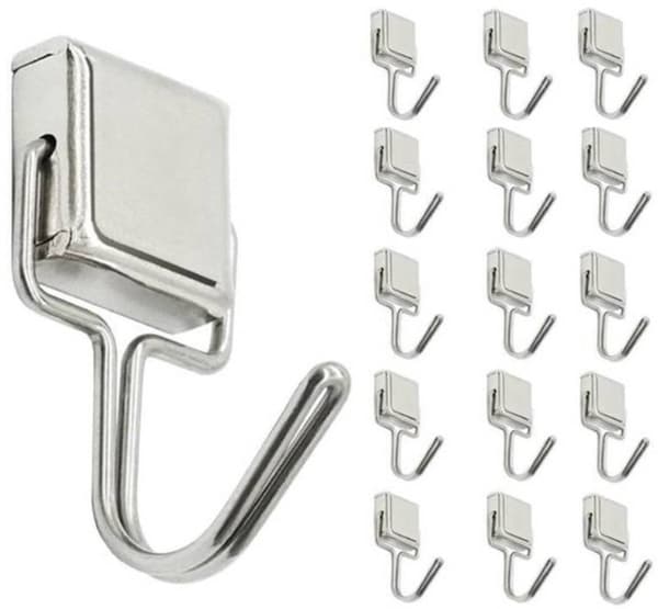 16 Pcs Magnetic Hooks 6 kg, Neodymium, Silver - for Refrigerator, Kitchen, Office, Clothes Rack