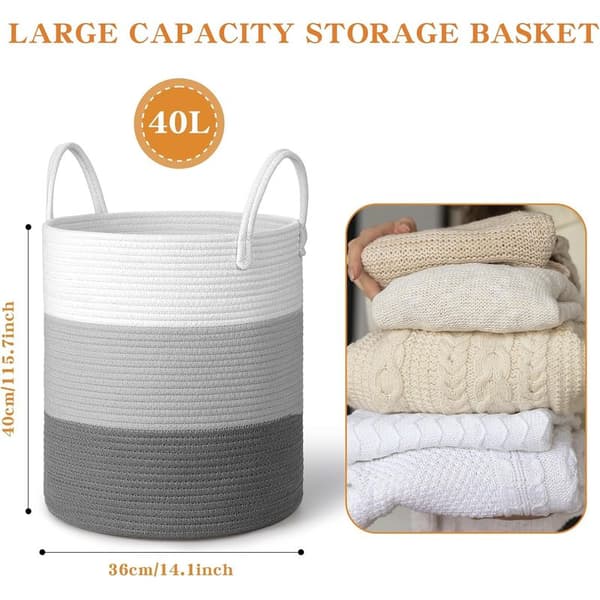 Foldable Natural Cotton Laundry Basket - Large Capacity 35 x 40 cm - Soft Handle for Easy Transport - Storage for Toys and Clothes