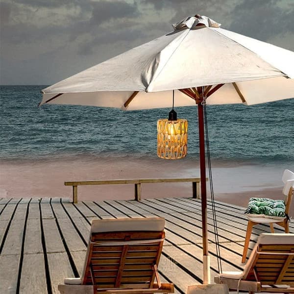 Ceiling lamp with remote control - decorative rattan lamp with bulb, battery-powered pendant lamp No remote control No remote control