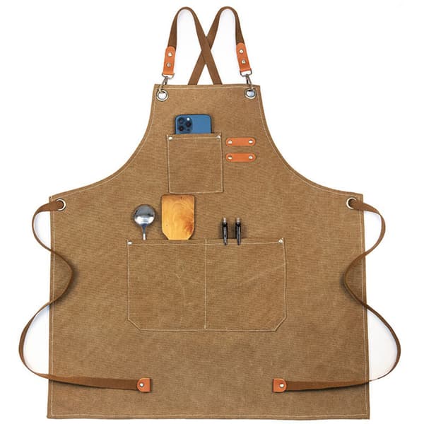 Carpenter Apron Thickened Canvas Waterproof Work Apron for Gardening Cafe Light Brown