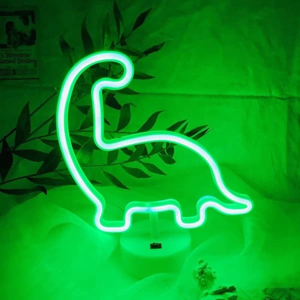 {hw} LED Neon Nattlys med USB og Batteri Grønn Dinosaurform La