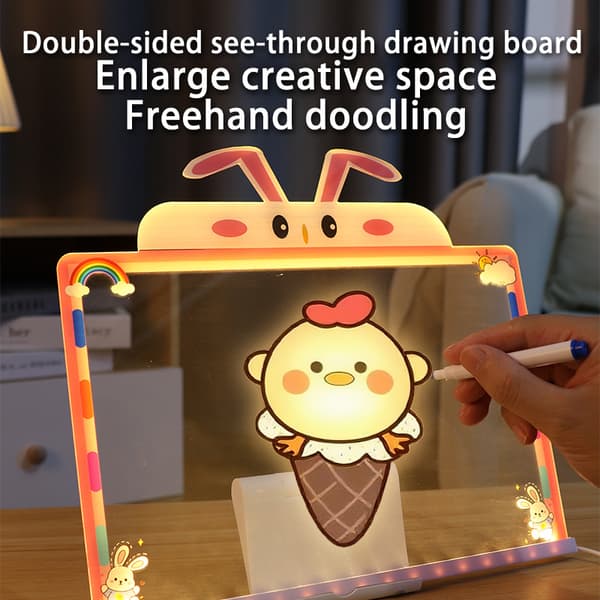 Rabbit Pattern 25x30cm Illuminated Drawing Board - Glowing Writing Pad for Kids, Reusable Doodle Board with Pen