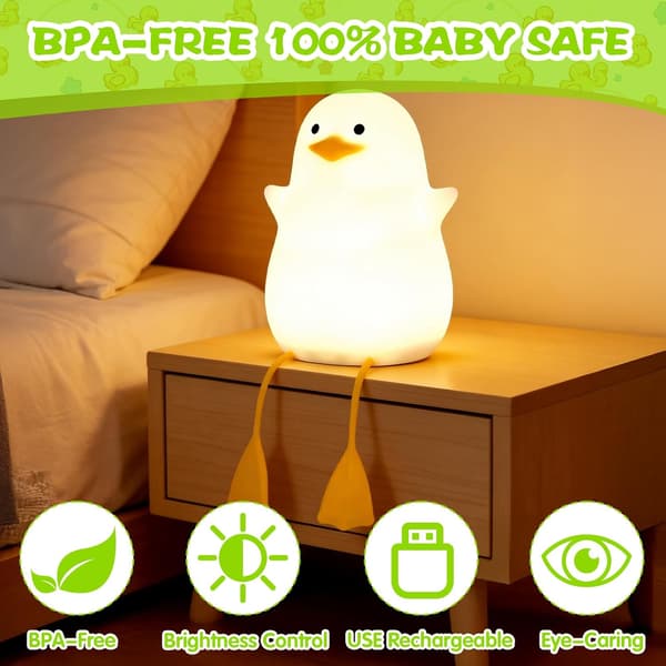 Night light for children, cute duck night light, soft silicone animal bedside lamp, dimmable night light