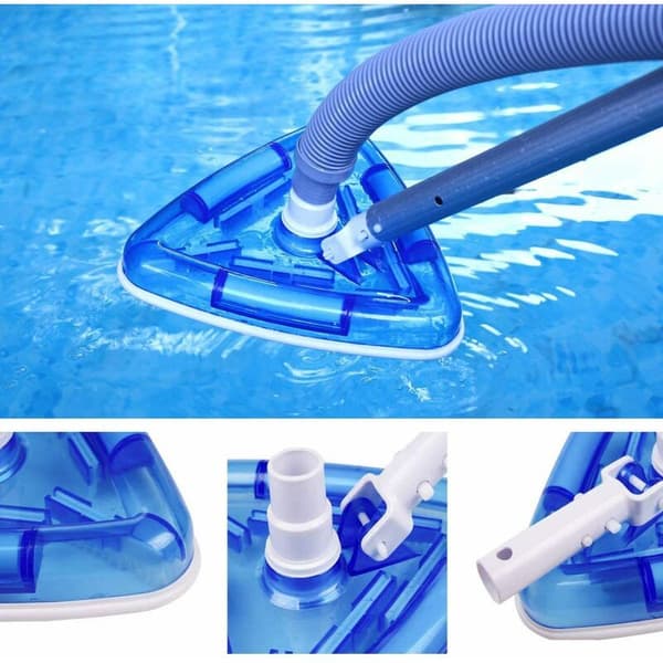 Poolborste för pump, skimmer - Dammsugare med 32/38mm anslutning, Triangulär, Vit/Blå (Transparent)