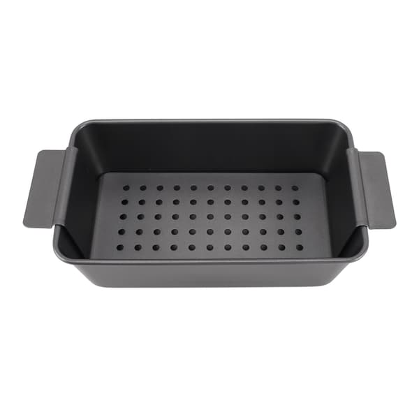 Rektangulær røykfri non-stick multifunksjonell grillpanne av karbonstål med hull og doble ører