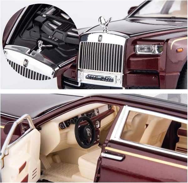SAYTAY 1/24 Rolls-Royce Phantom Modelbil, Zinklegering Trækbil med Lyd og Lys til Børn Drenge Pige Gave (Rød) ST-001