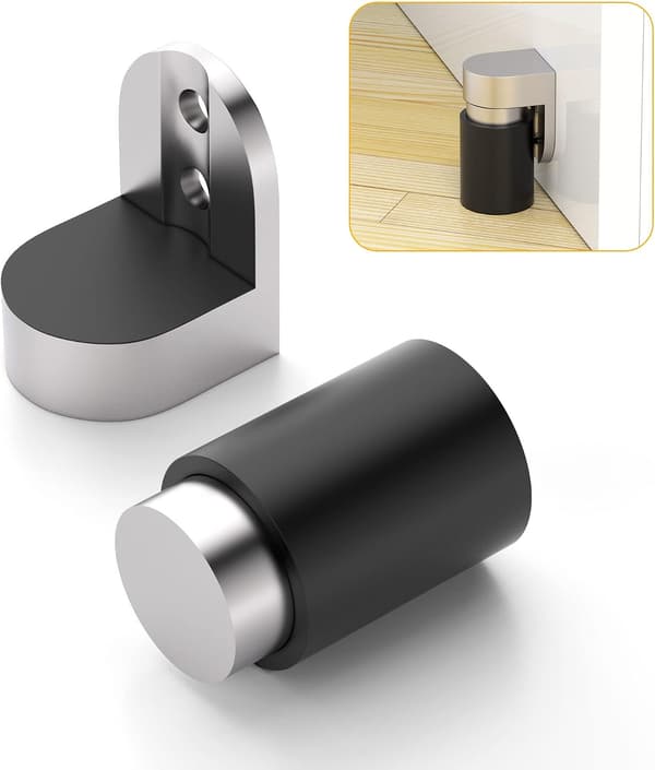 Sylindrisk dørstopper for gulvmontering, rustfritt stål, tung magnetisk dørstopper, justerbar høyde, satengbørstet gulvmontering