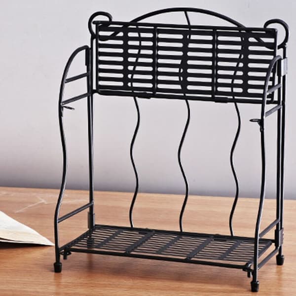 Two-layer desktop storage shelf vertical pattern desk shelf simple bookshelf free perforated iron bookshelf