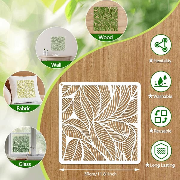 Large Stencils for Painting, Decorative Textured Leaf Drawing Template, Reusable Stencil Set in 30x30 cm