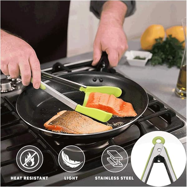 Klip Multifunktionell Silikon Smart Matlagning Kök Klip Siamese Klip Bestick Kustnära Matsalsbord Set (9in, Grön)