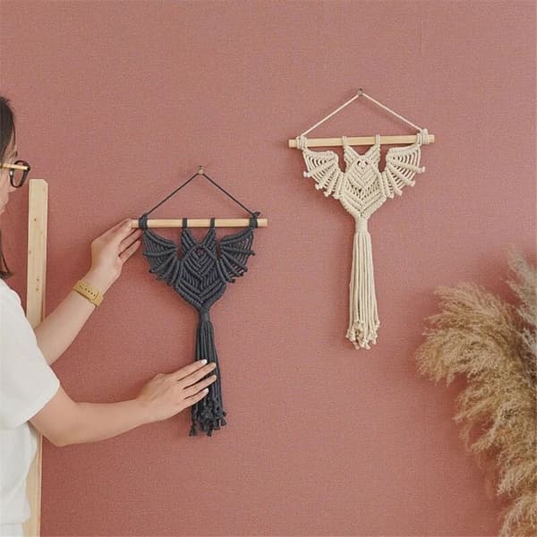 Halloween Bat Macrame Wall Hanging Geometric Art Decor Handmade Woven Gothic Ornament for Bedroom Black