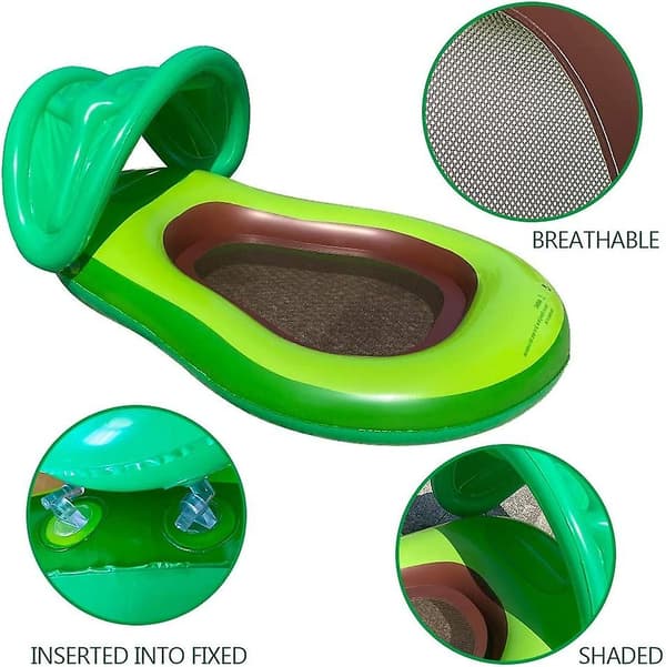 Avocado Pool Float with Canopy for Kids, 119 cm x 77 cm Inflatable Avocado Pool Float with Shade, Water Fun Large Inflatable Summer Beach Bath Float