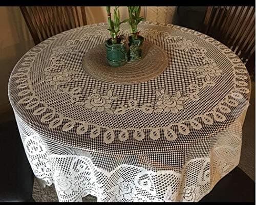 Spetsduk med blommor, vit (70 \" rund)