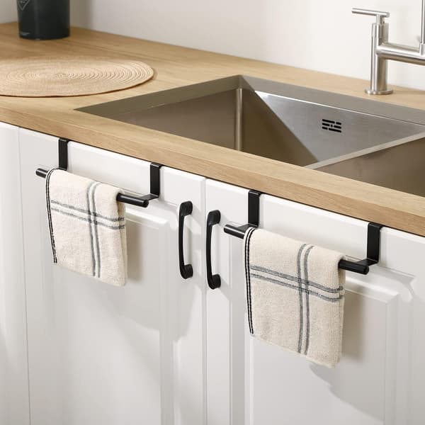 Over-the-Door Kitchen Towel Holder Towel Rack Kitchen Towel Bar Cabinet Matte Black 2-Pack