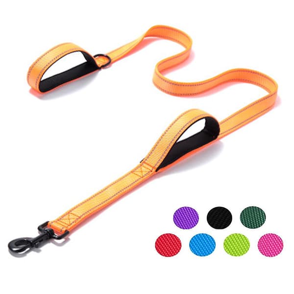 Pet Gear Dog Leash 1.5m Long Padded Double Handle Heavy Duty Double Handle Leash For Control Safety Training Leash - Orange