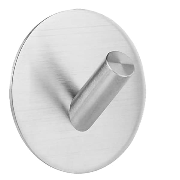 Self-Adhesive Hook Without Holes Round Stainless Steel Adhesive Hook Shower Hook for Bathroom Kitchen Brushed Silver Slanted Hook